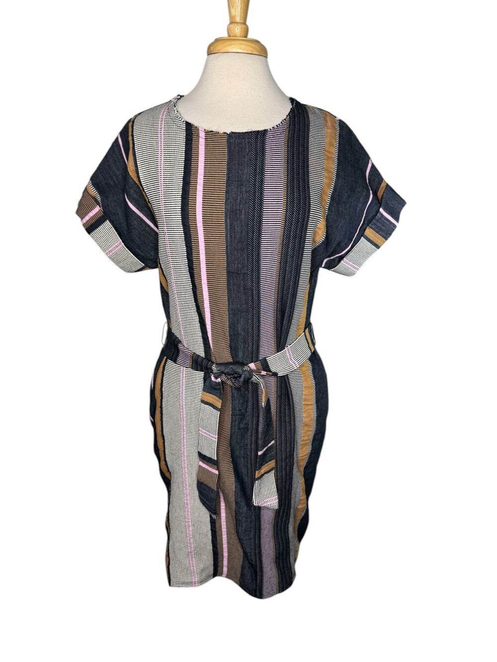 34N 118W Anthropologie Austen Striped Tunic Dress Size Small Striped Belted Raw